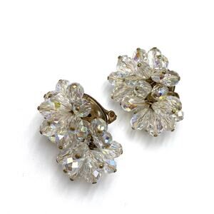 AB Crystals Cluster Dangles Gold Tone Clips Clip Ons Vintage